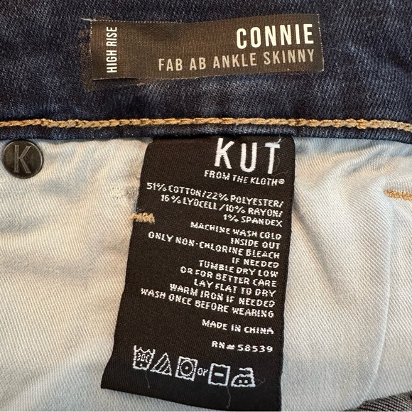 KUT From The Kloth Connie Ankle Skinny Jeans Frayed Hem Dark Blue Women’s Size 8 - Picture 13 of 15